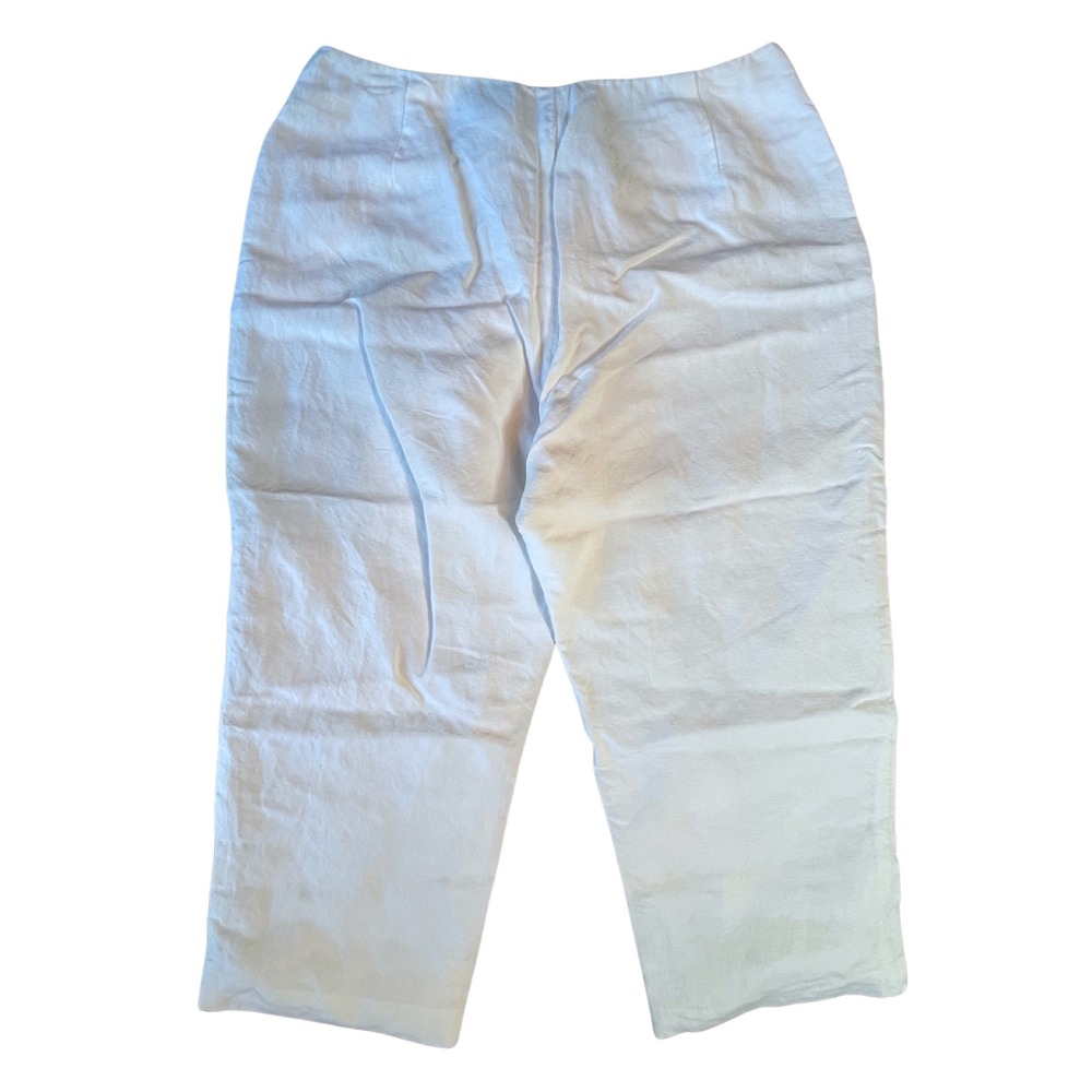 Vintage 90s White Embroidered Linen Capri Pants Size 12 Y2K Cottagecore Coastal